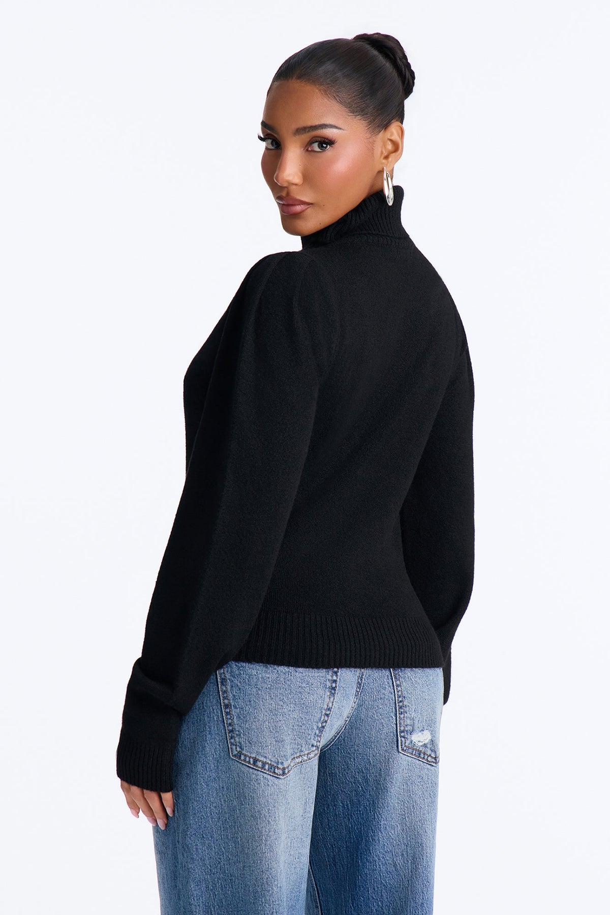 Winter Pines Turtle Neck Pullover Sweater - Black