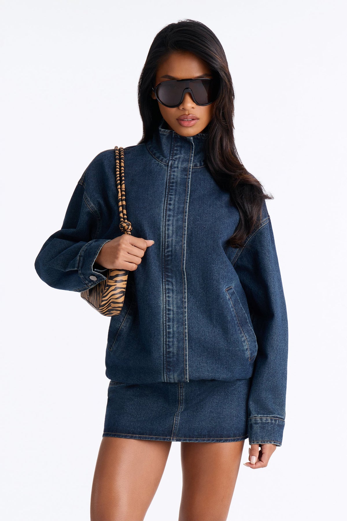 Cool Girl Walk Denim Mini Skirt Set - Dark Wash