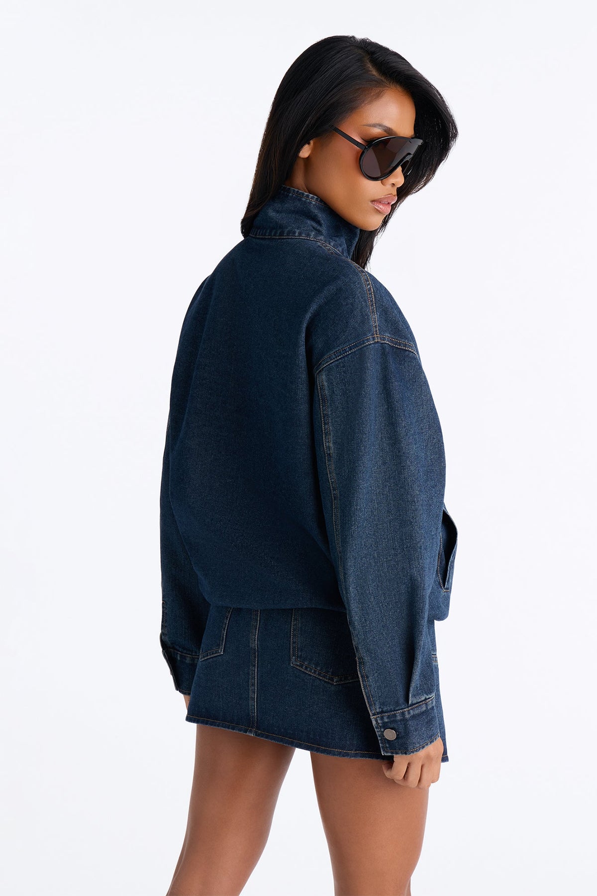 Cool Girl Walk Denim Mini Skirt Set - Dark Wash