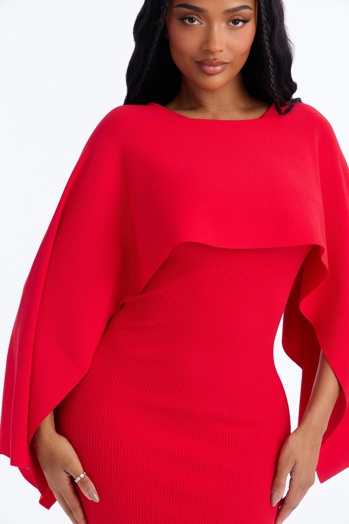 Helena Sweater Cape Maxi Dress - Red