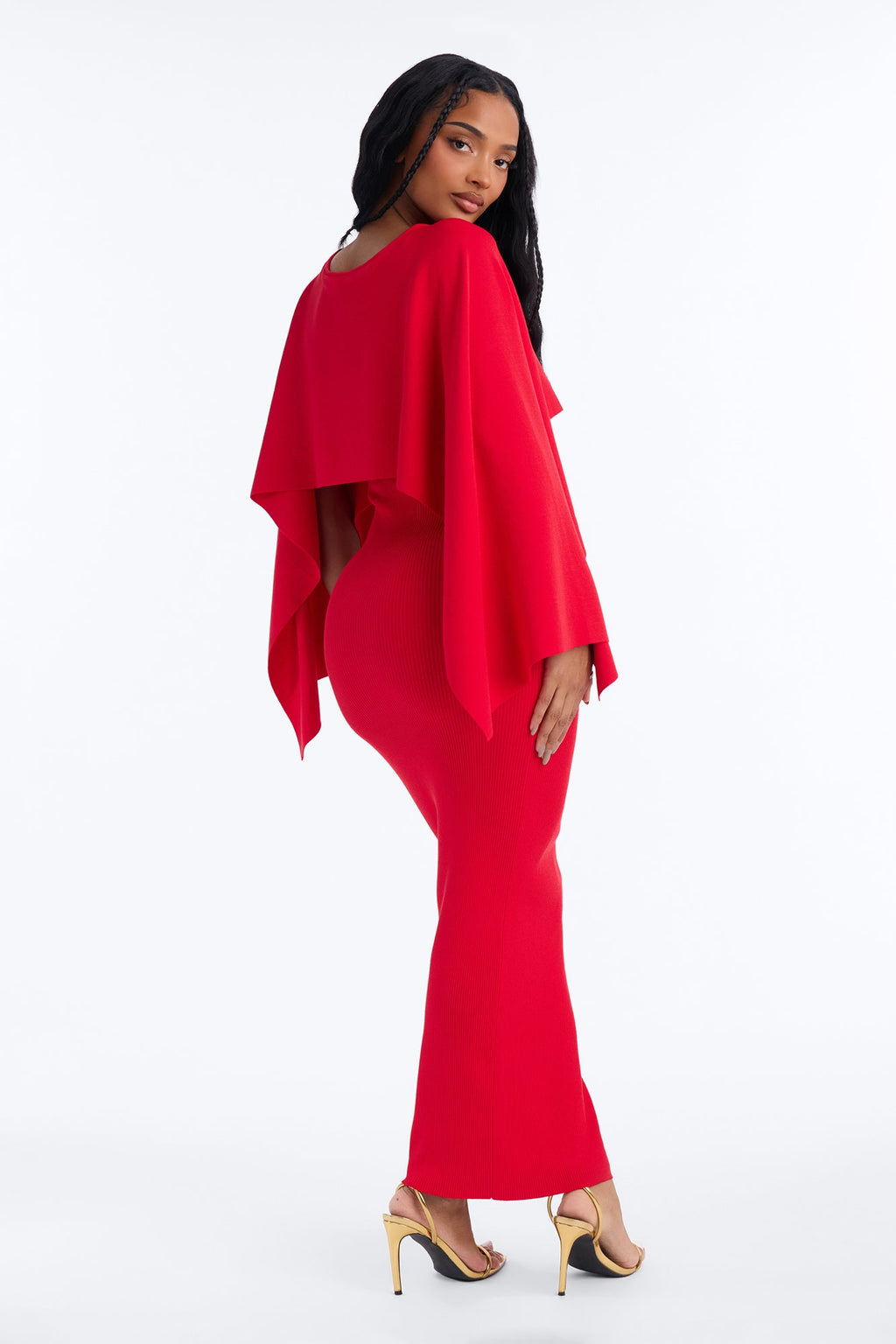 Helena Sweater Cape Maxi Dress - Red