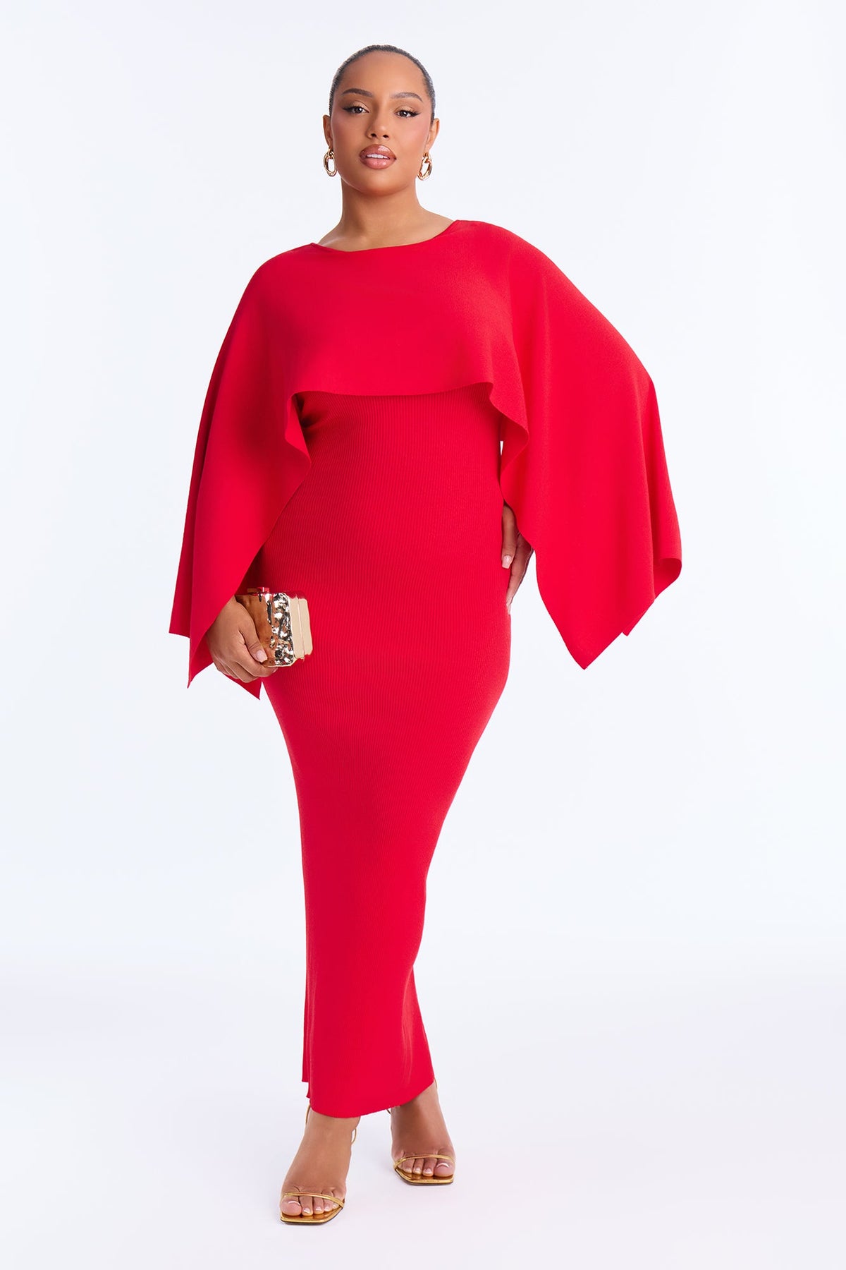 Helena Sweater Cape Maxi Dress - Red