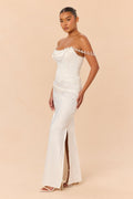 Say I Do Pearl Drape Satin Skirt Set - White
