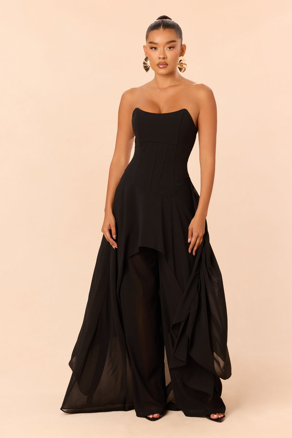 Sweet Talk Draped Chiffon Pant Set - Black