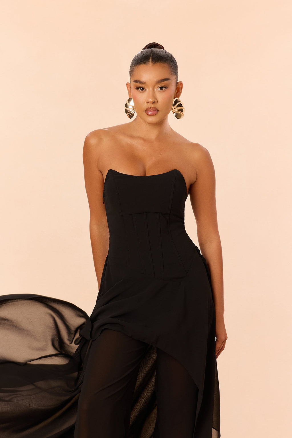 Sweet Talk Draped Chiffon Pant Set - Black