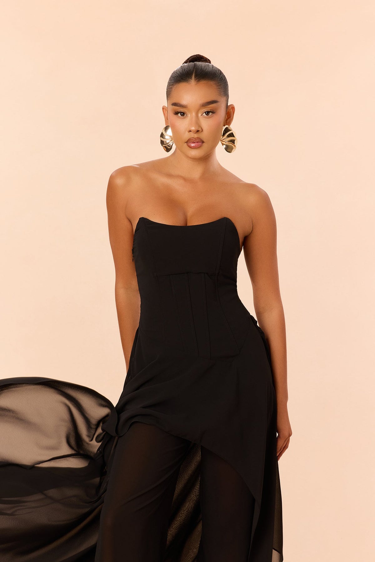 Sweet Talk Draped Chiffon Pant Set - Black