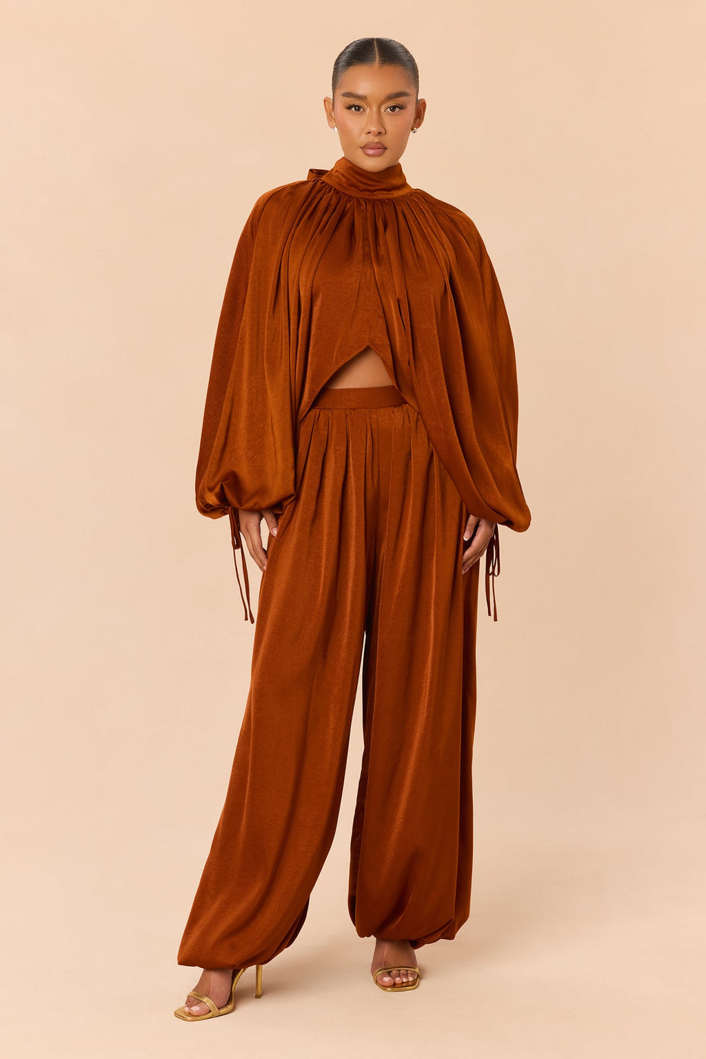Kaya Satin Pant Set - Rust