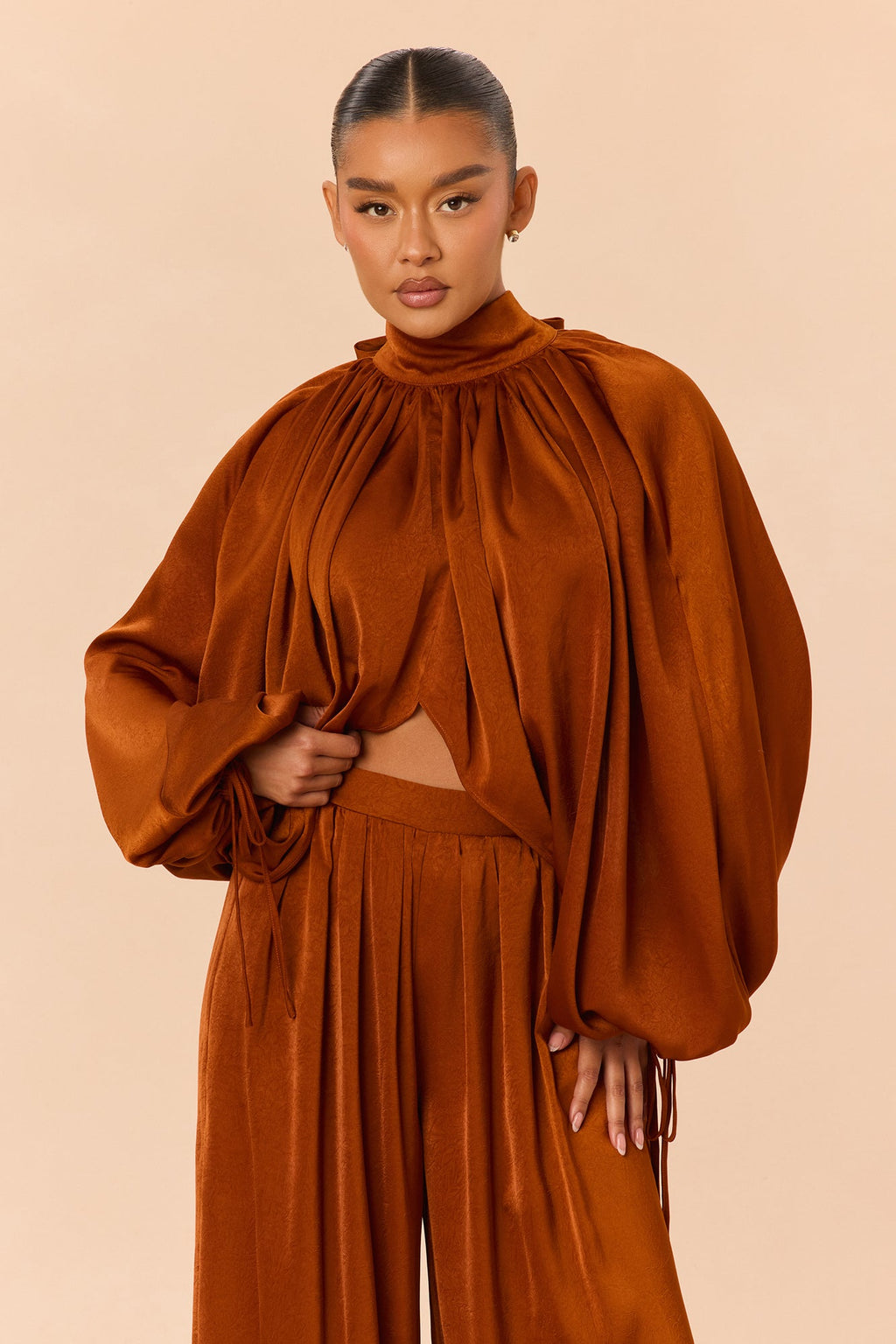 Kaya Satin Pant Set - Rust