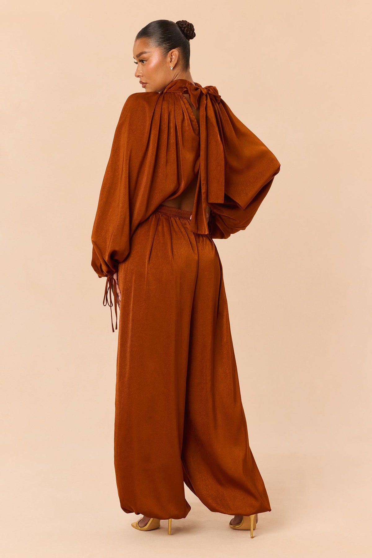 Kaya Satin Pant Set - Rust