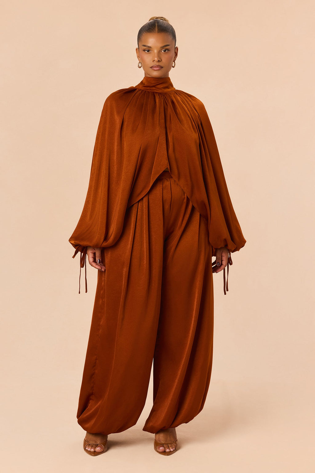 Kaya Satin Pant Set - Rust