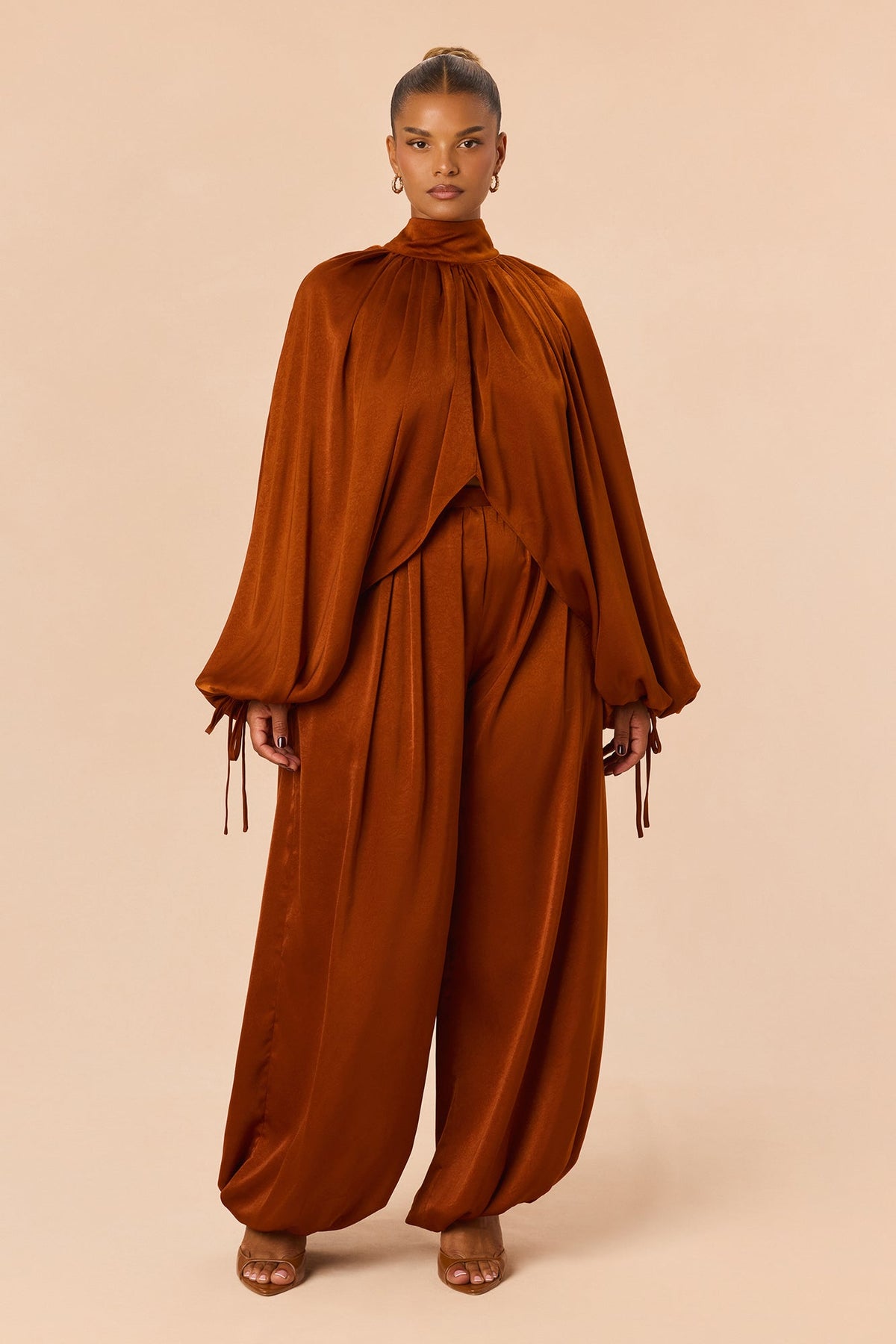 Kaya Satin Pant Set - Rust