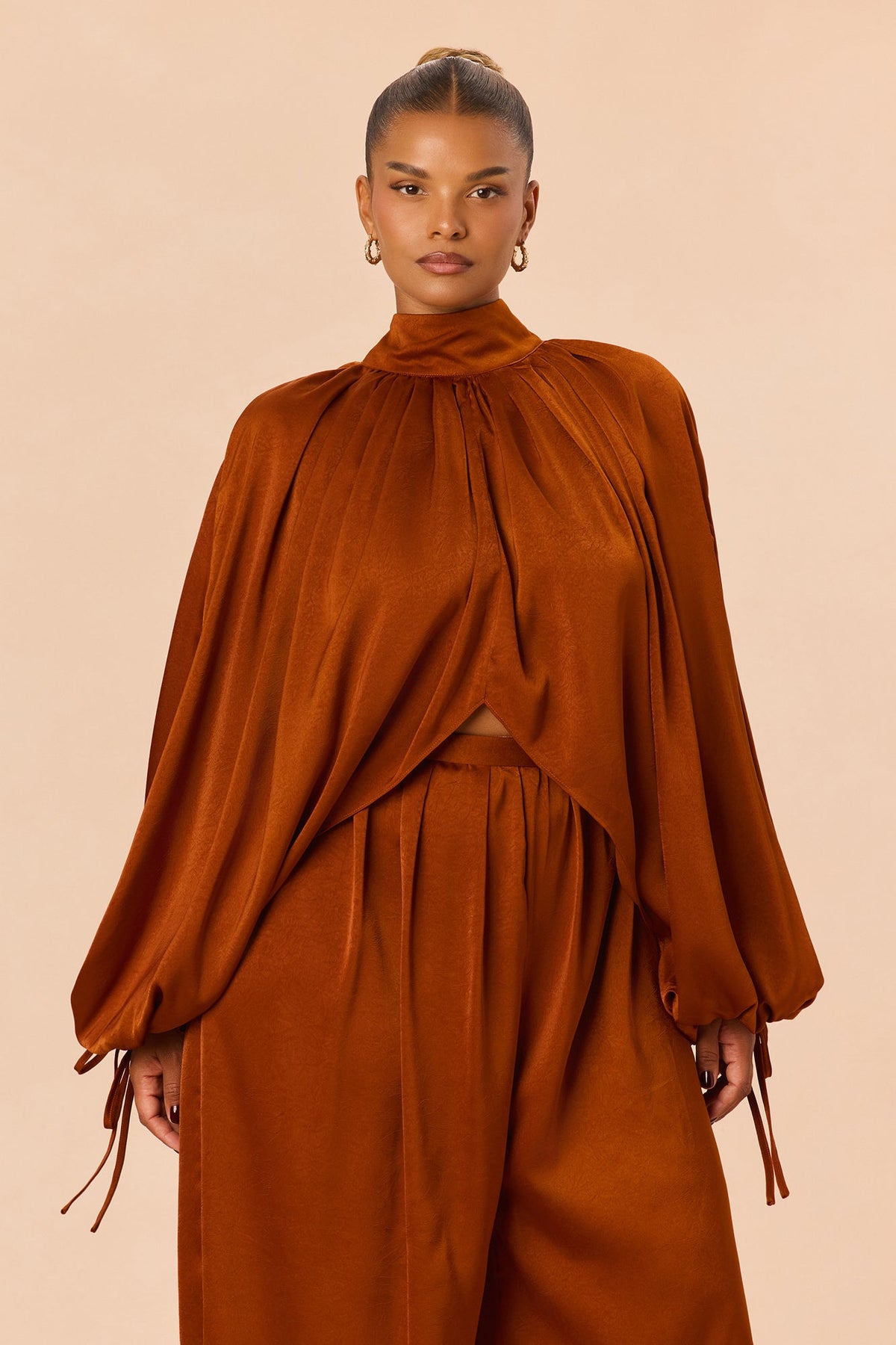 Kaya Satin Pant Set - Rust