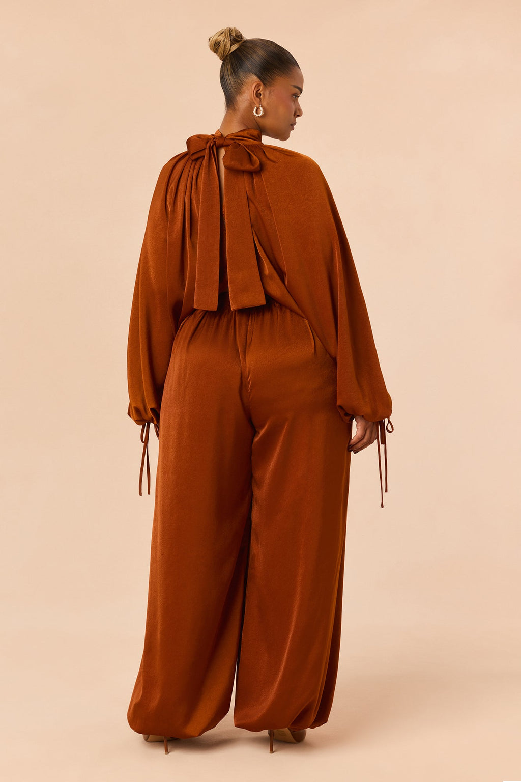 Kaya Satin Pant Set - Rust