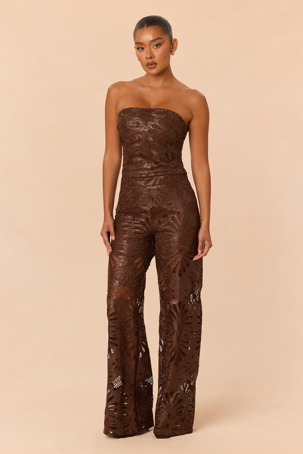 Effortless Escape Embroidered Pant Set - Chocolate