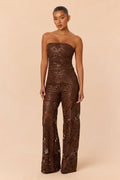 Effortless Escape Embroidered Pant Set - Chocolate
