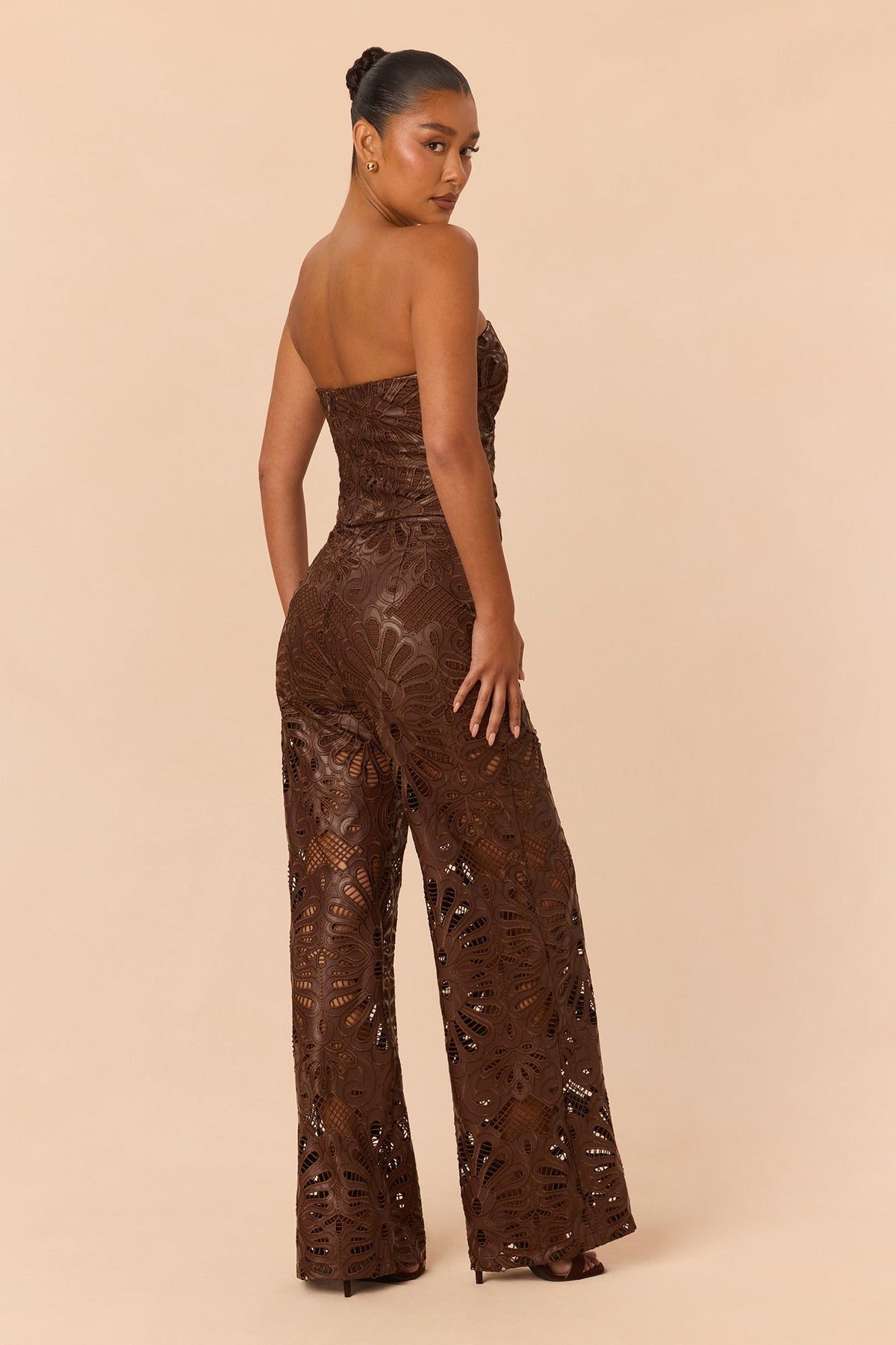 Effortless Escape Embroidered Pant Set - Chocolate