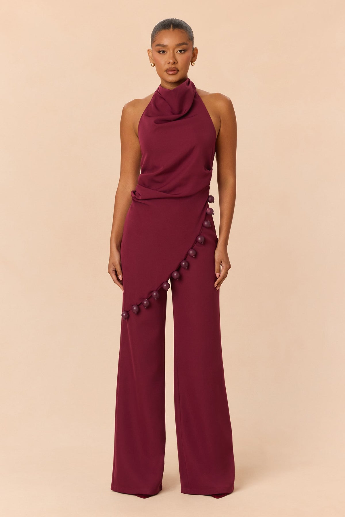 Chic Escape Halter Pant Set - Burgundy