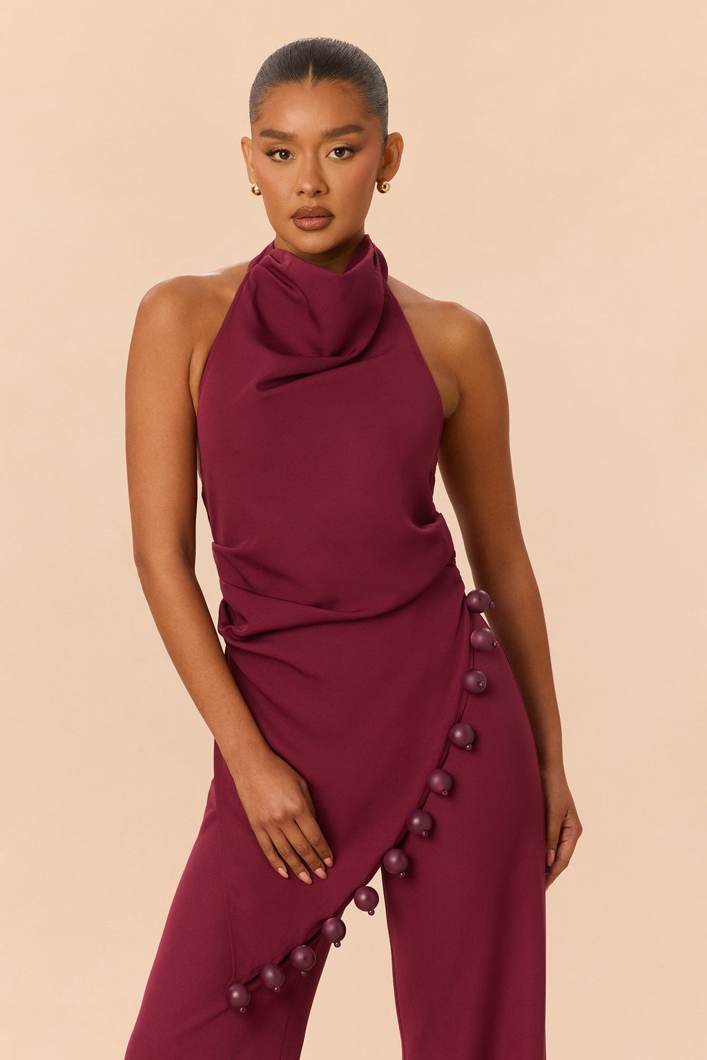 Chic Escape Halter Pant Set - Burgundy