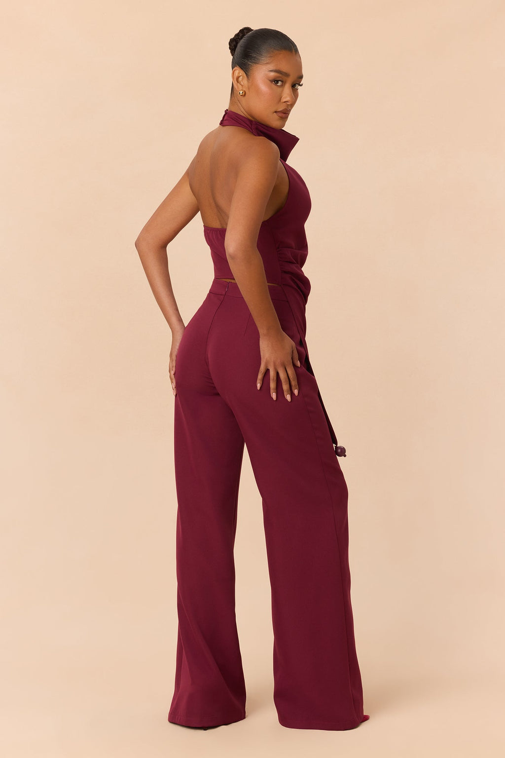Chic Escape Halter Pant Set - Burgundy