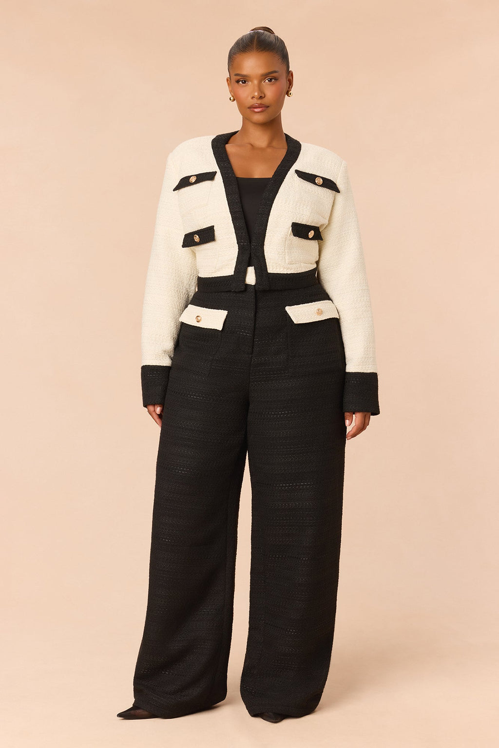 Audrey Tweed Pant Set - Black/White