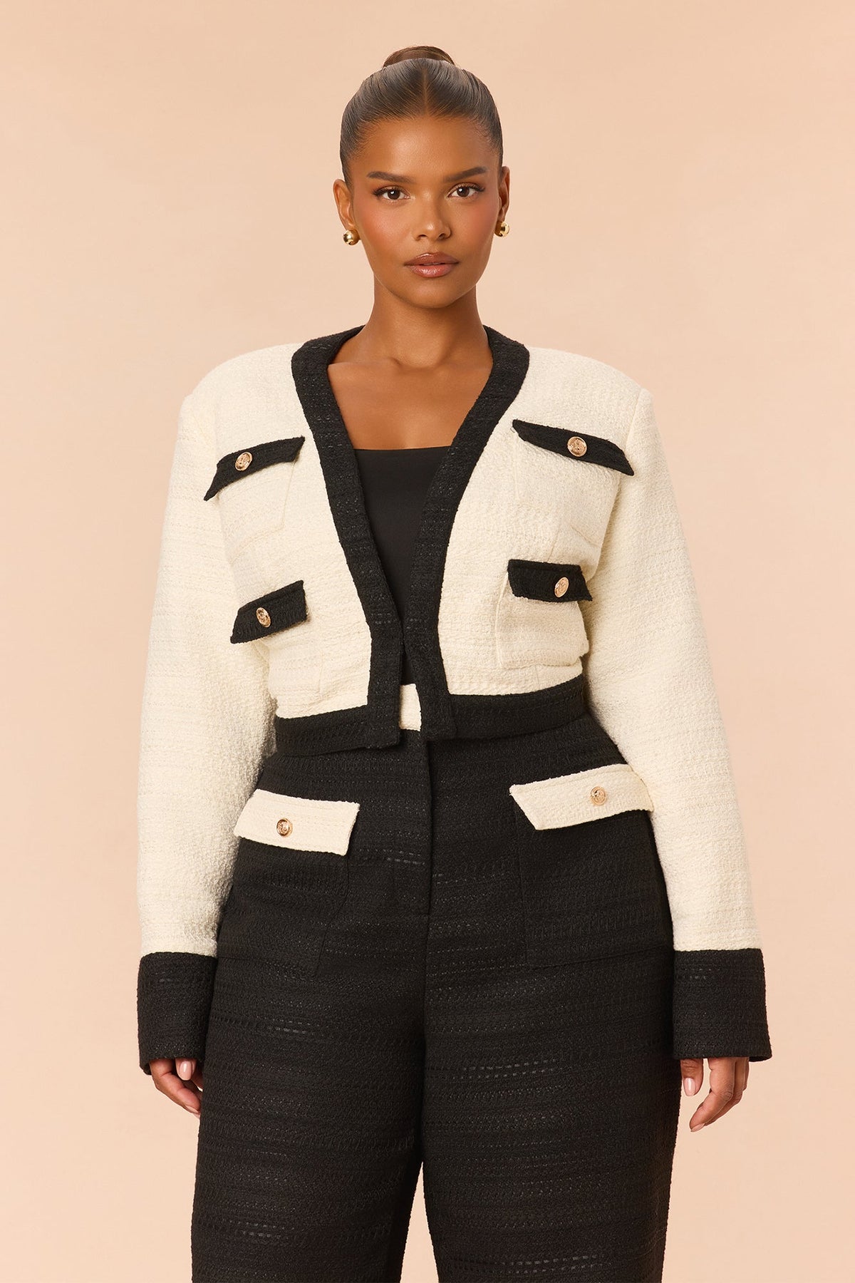 Audrey Tweed Pant Set - Black/White