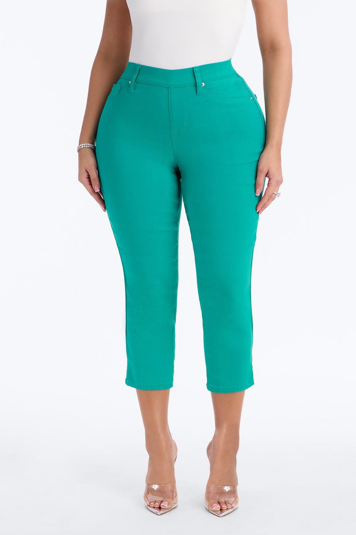 Paloma High Rise Super Stretch Skinny Capri Jeans - Green