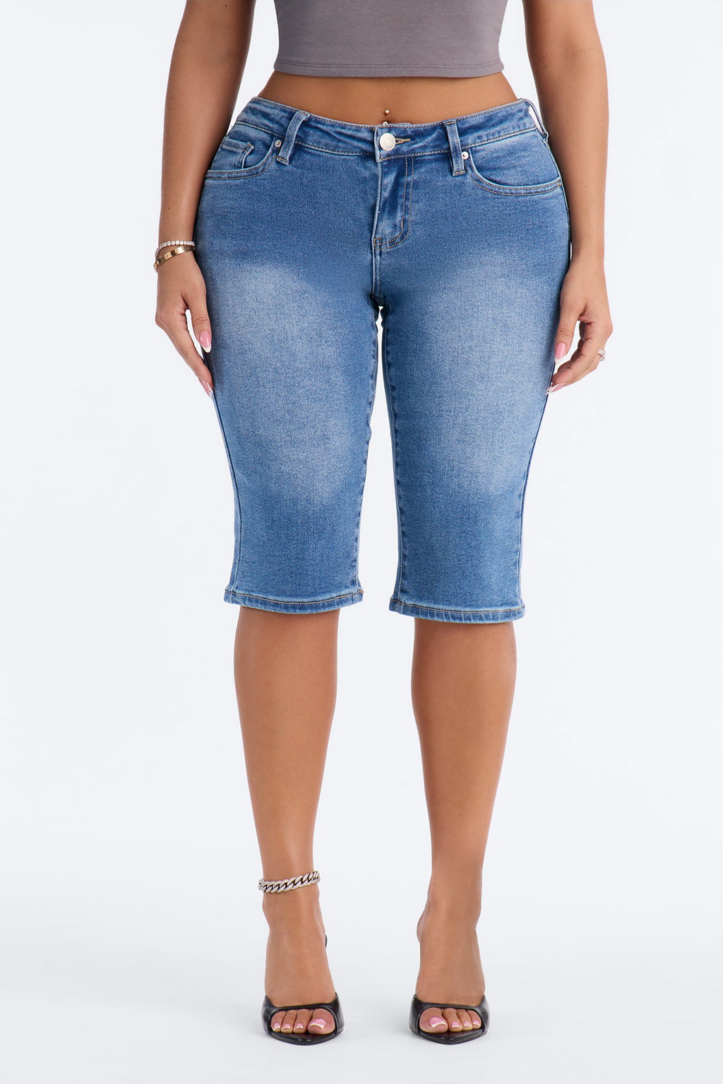 Caught The Vibe Mid Rise Stretch Pedal Pusher Skinny Jeans - Medium Wash