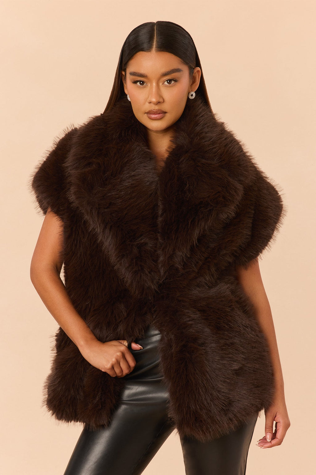 Alpine Glow Faux Fur Vest - Dark Brown