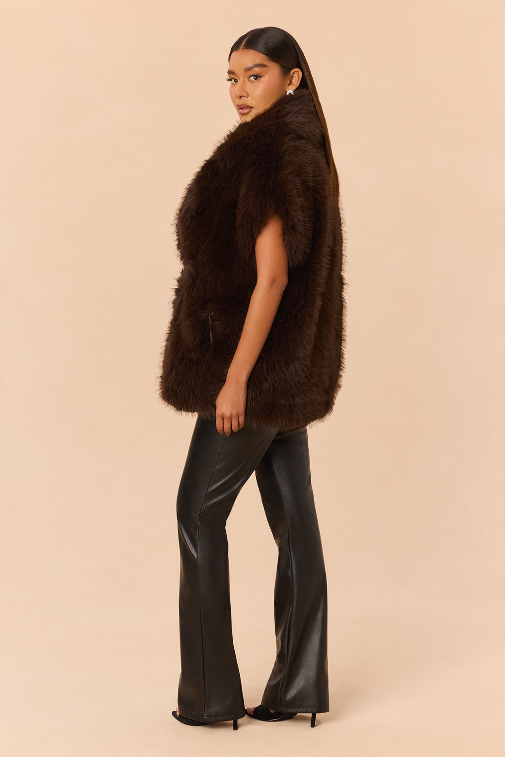 Alpine Glow Faux Fur Vest - Dark Brown