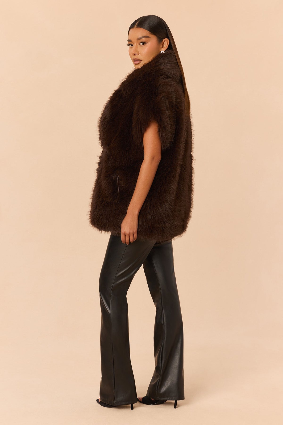 Alpine Glow Faux Fur Vest - Dark Brown