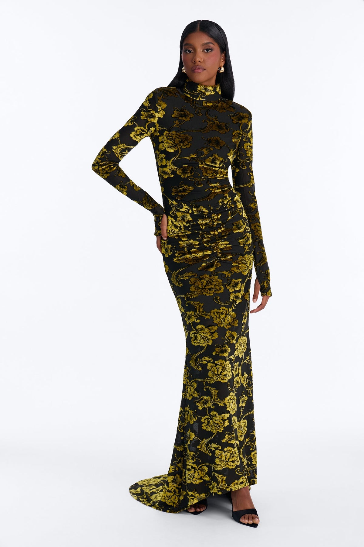 Fierce Velvet Burnout Maxi Dress - Black/Green