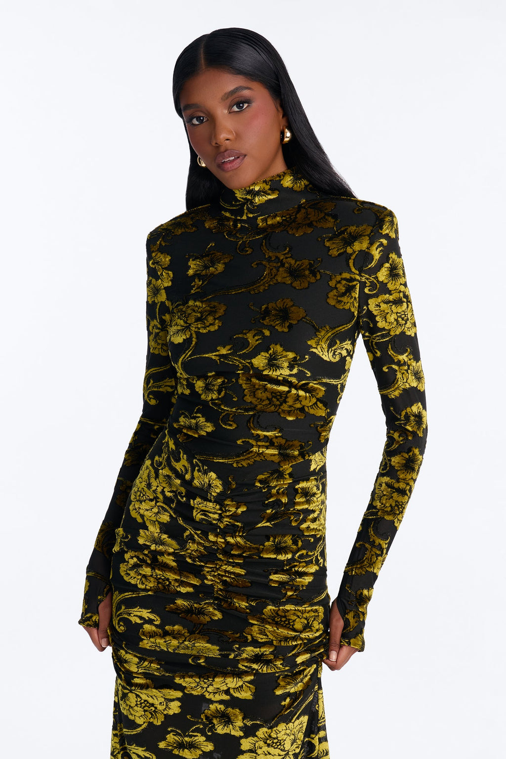 Fierce Velvet Burnout Maxi Dress - Black/Green