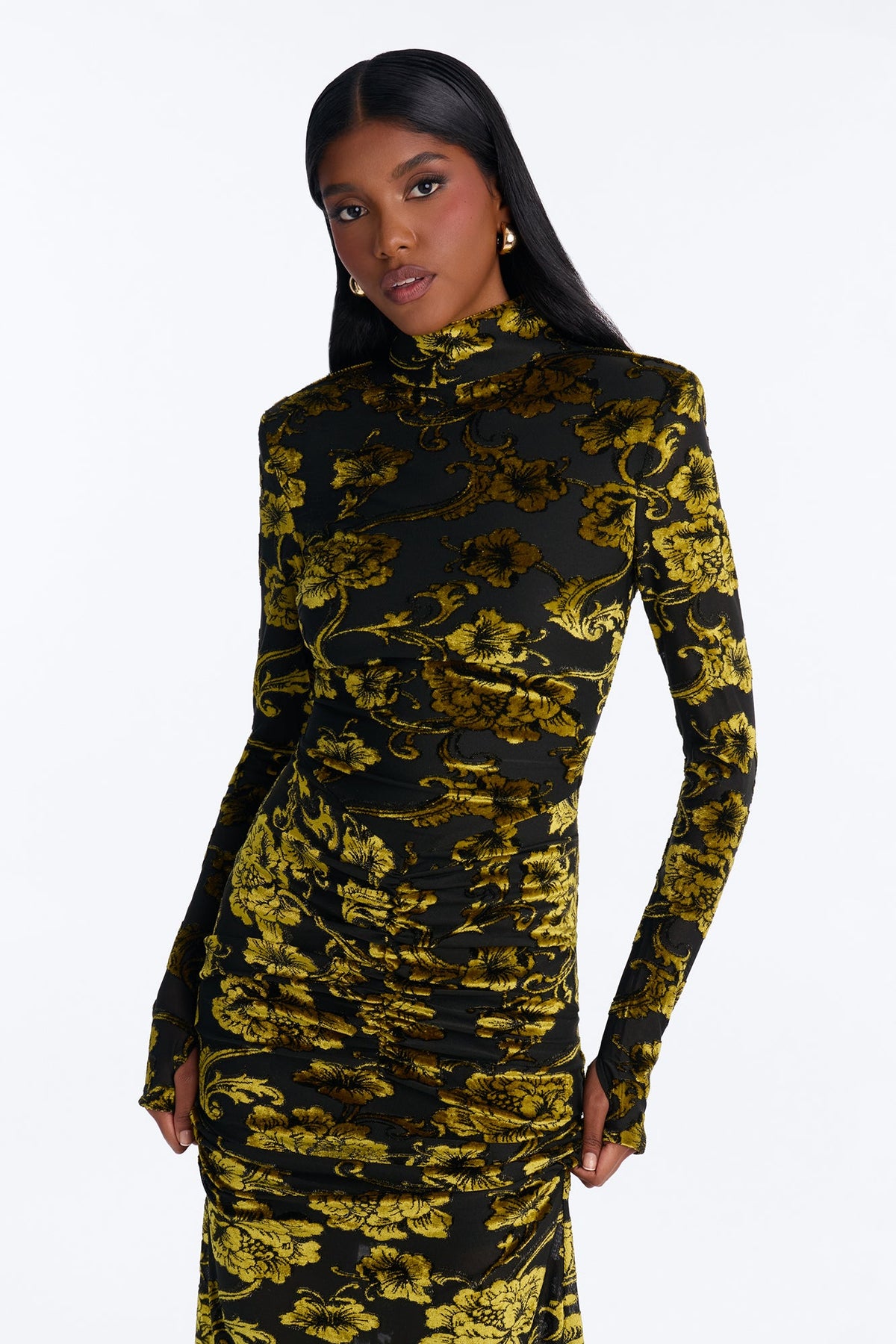 Fierce Velvet Burnout Maxi Dress - Black/Green
