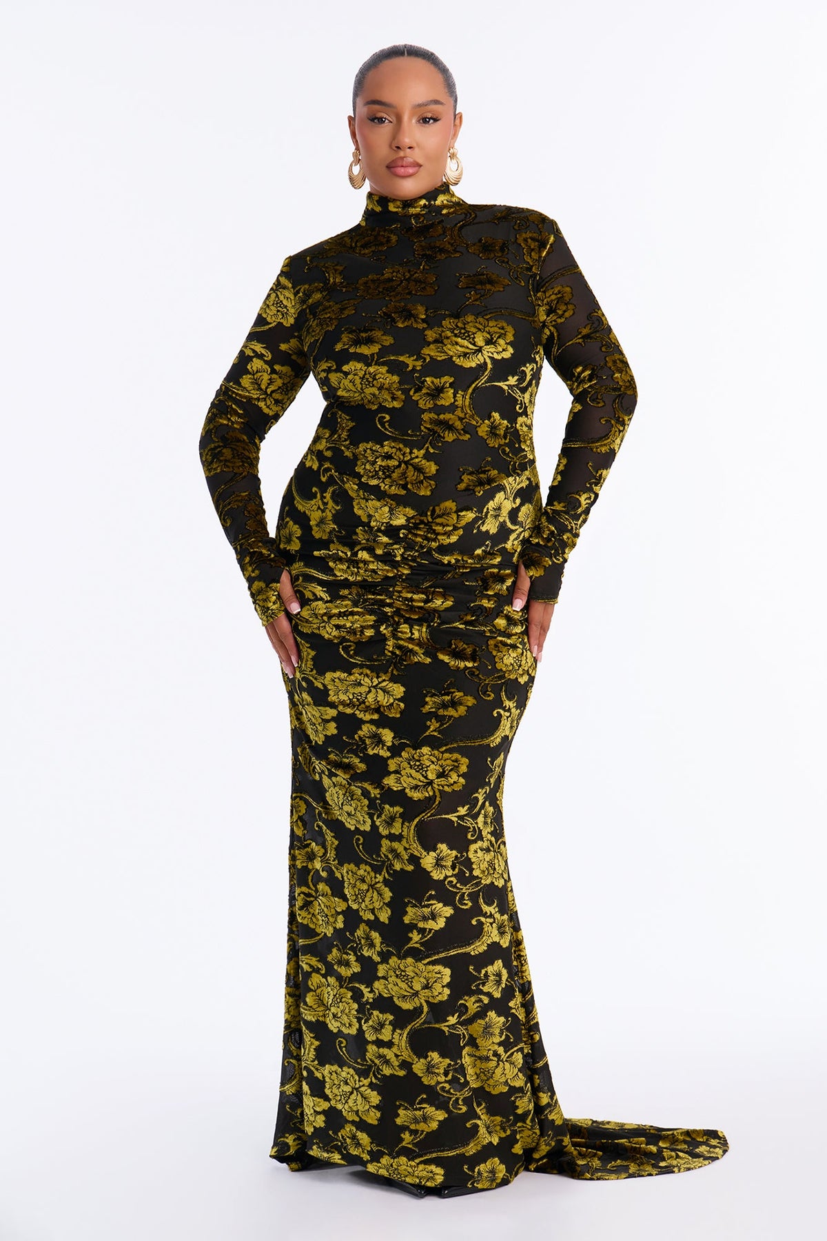 Fierce Velvet Burnout Maxi Dress - Black/Green
