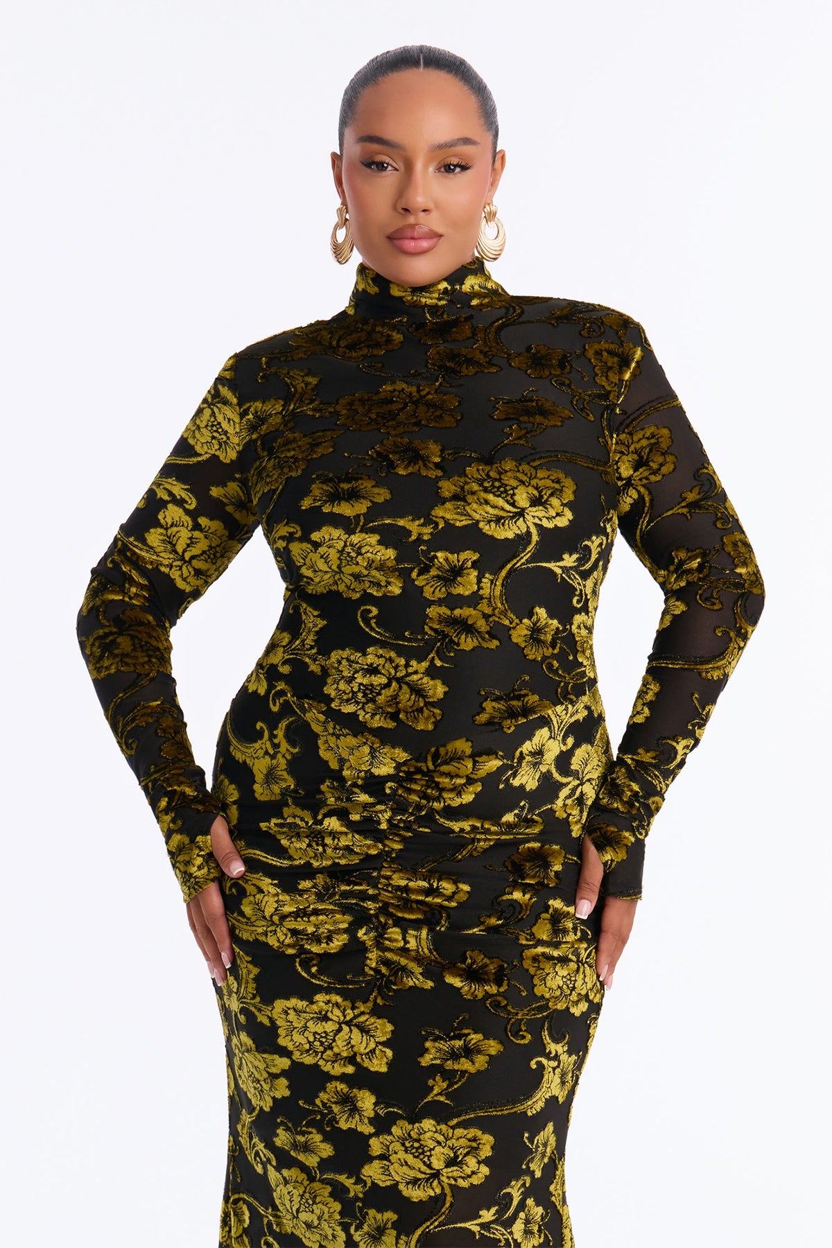 Fierce Velvet Burnout Maxi Dress - Black/Green