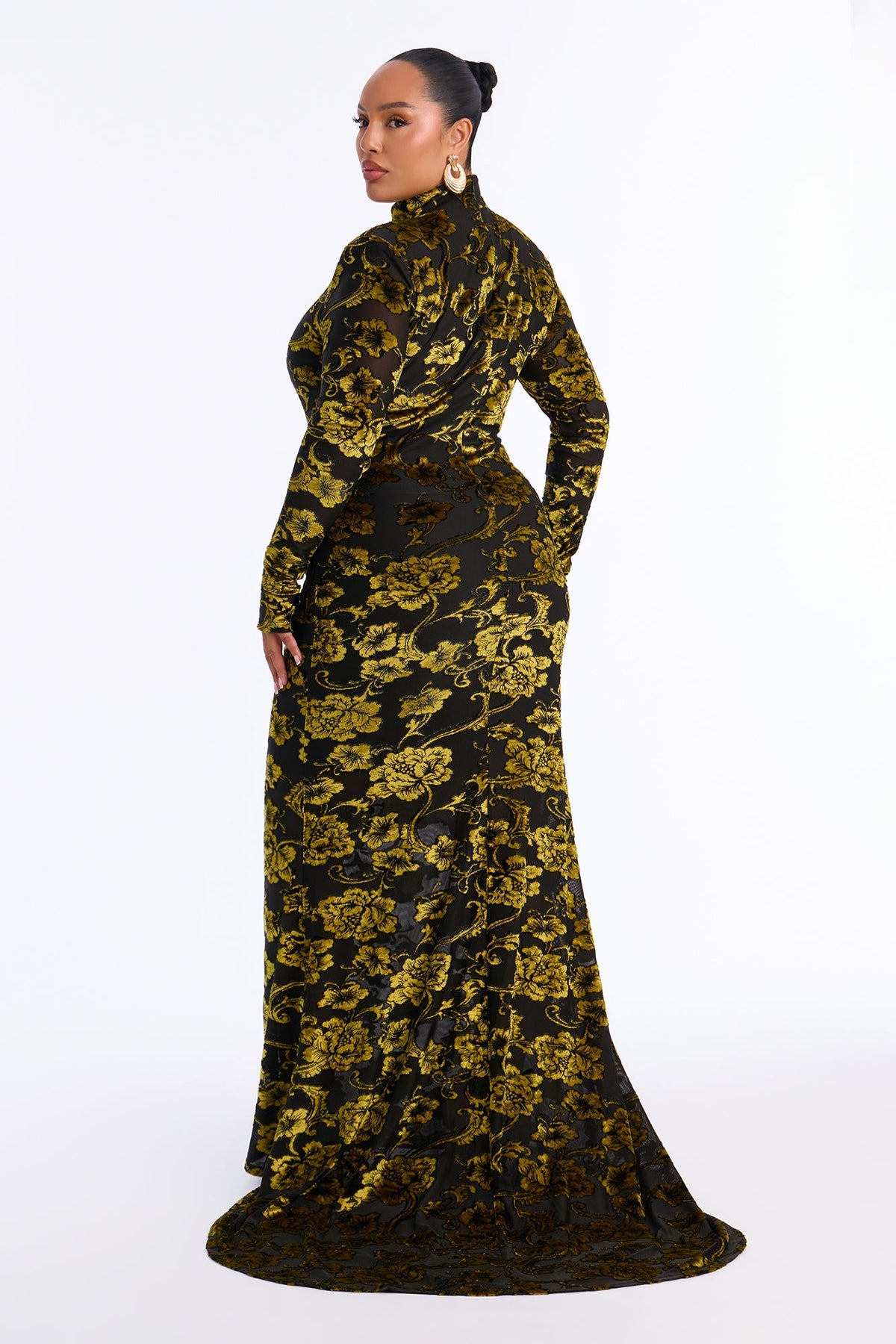 Fierce Velvet Burnout Maxi Dress - Black/Green