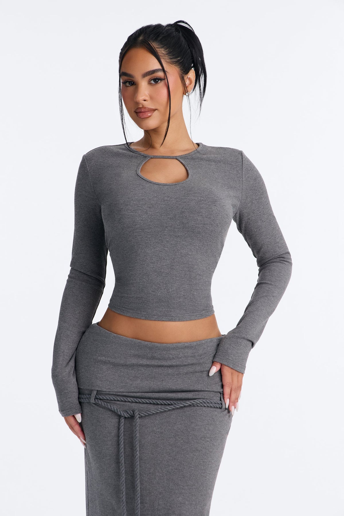 Leah Foldover Maxi Skirt Set - Grey