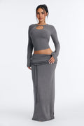 Leah Foldover Maxi Skirt Set - Grey
