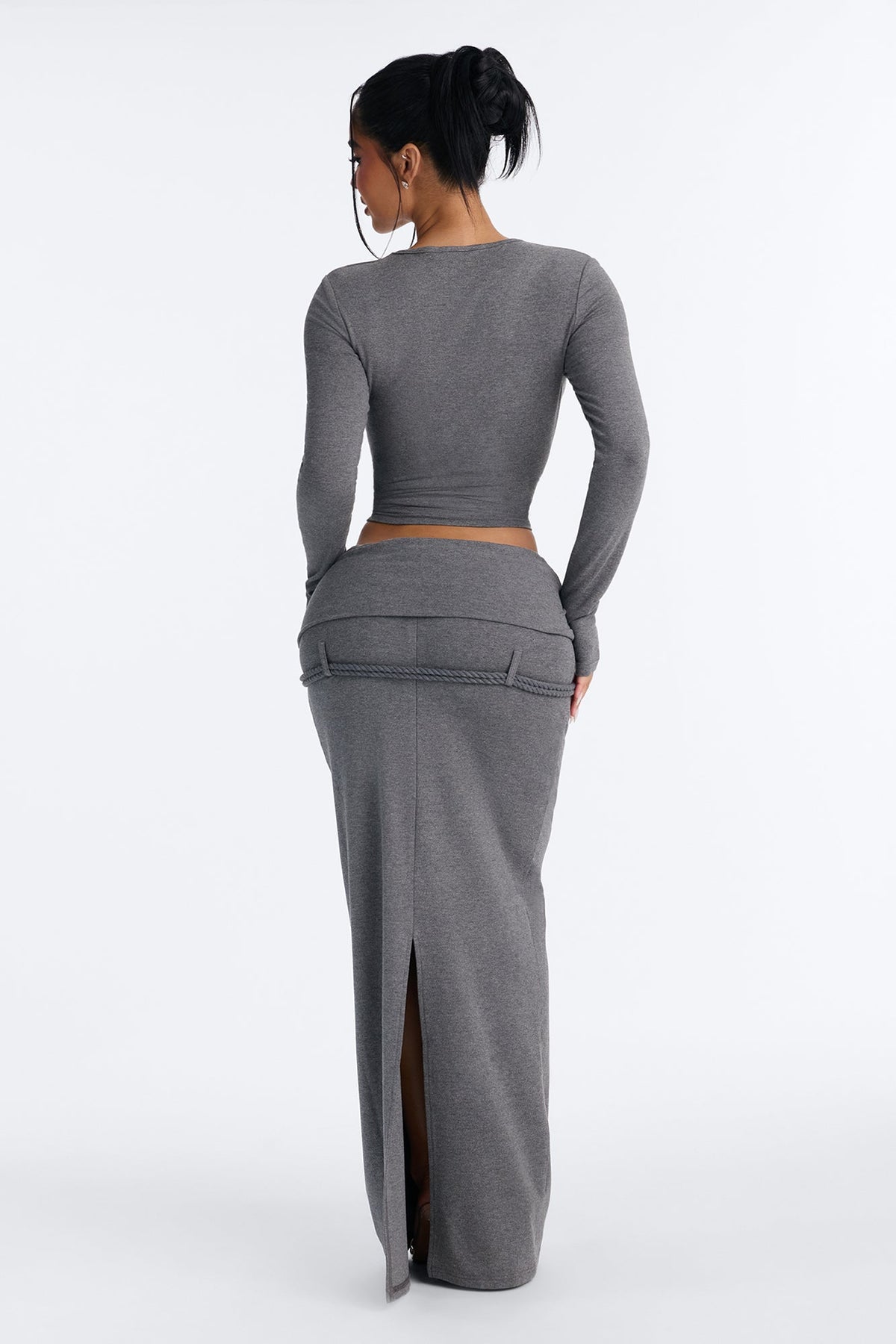 Leah Foldover Maxi Skirt Set - Grey