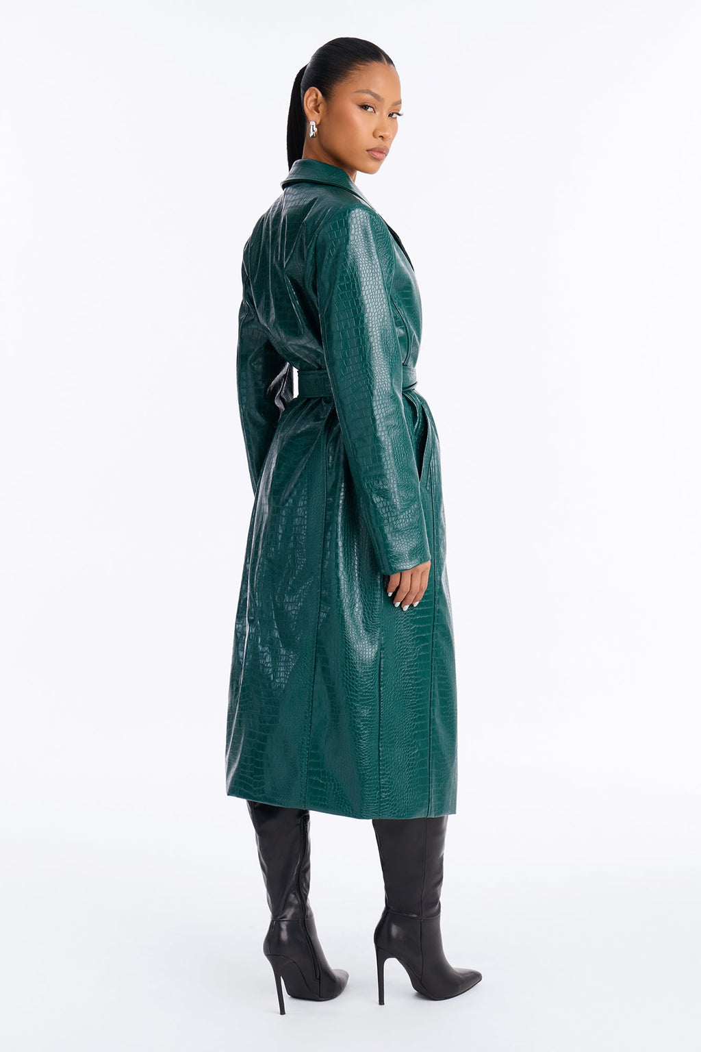 Victoria Faux Leather Trench Coat - Emerald