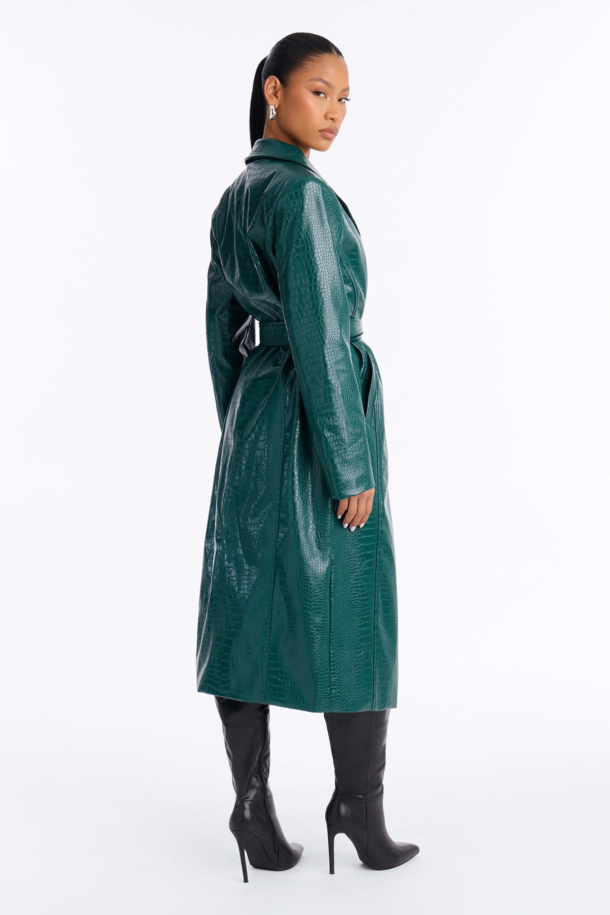 Victoria Faux Leather Trench Coat - Emerald