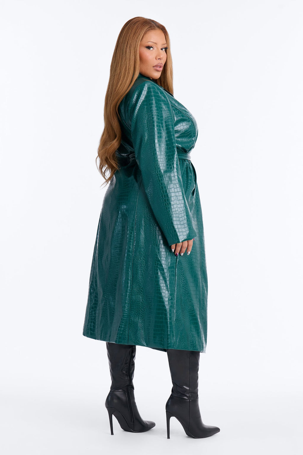 Victoria Faux Leather Trench Coat - Emerald