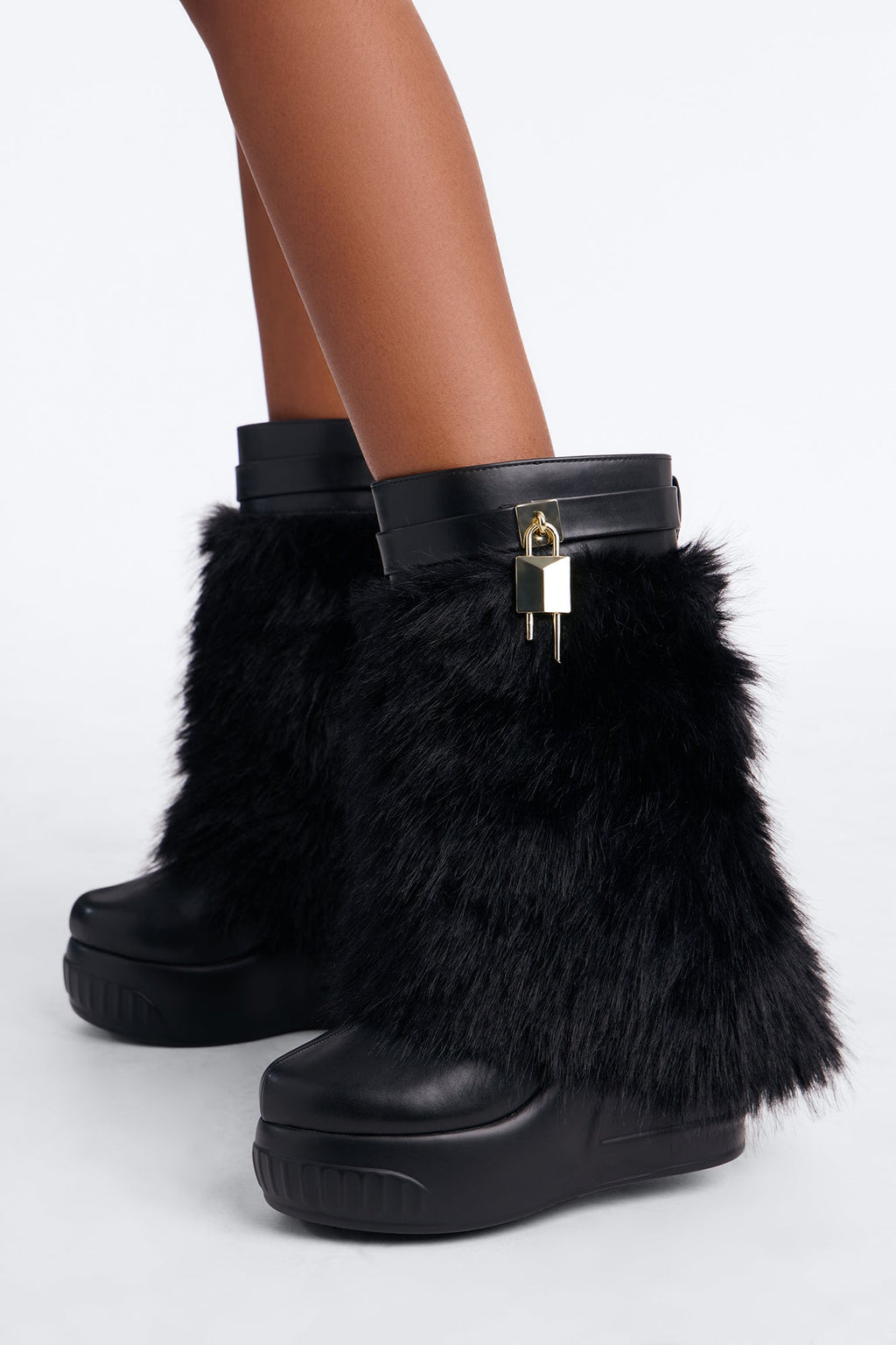 Winter State Faux Fur Wedge Boots - Black