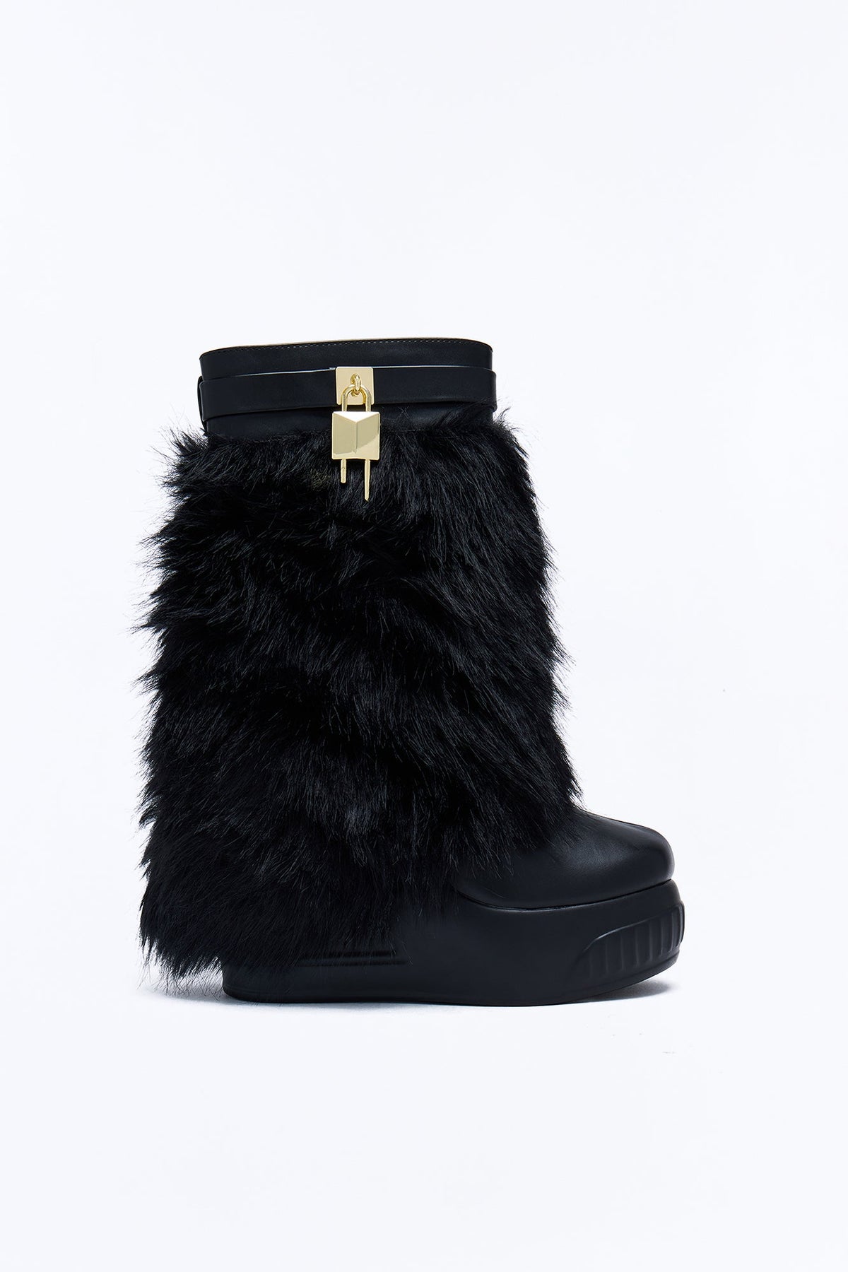 Winter State Faux Fur Wedge Boots - Black