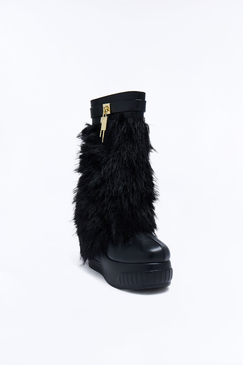 Winter State Faux Fur Wedge Boots - Black