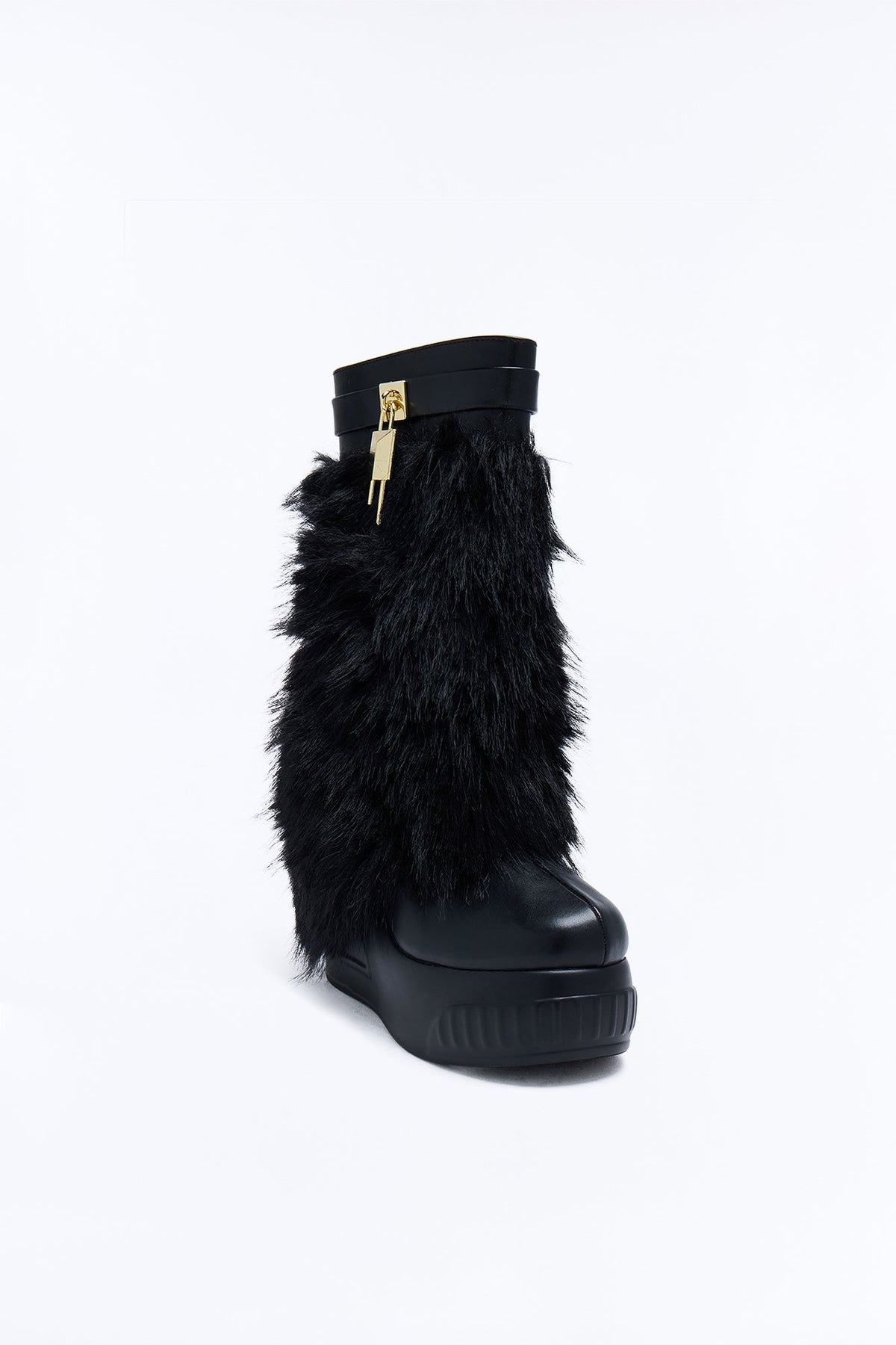 Winter State Faux Fur Wedge Boots - Black