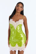 Katia Lace Trim Sequin Mini Dress - Green/combo