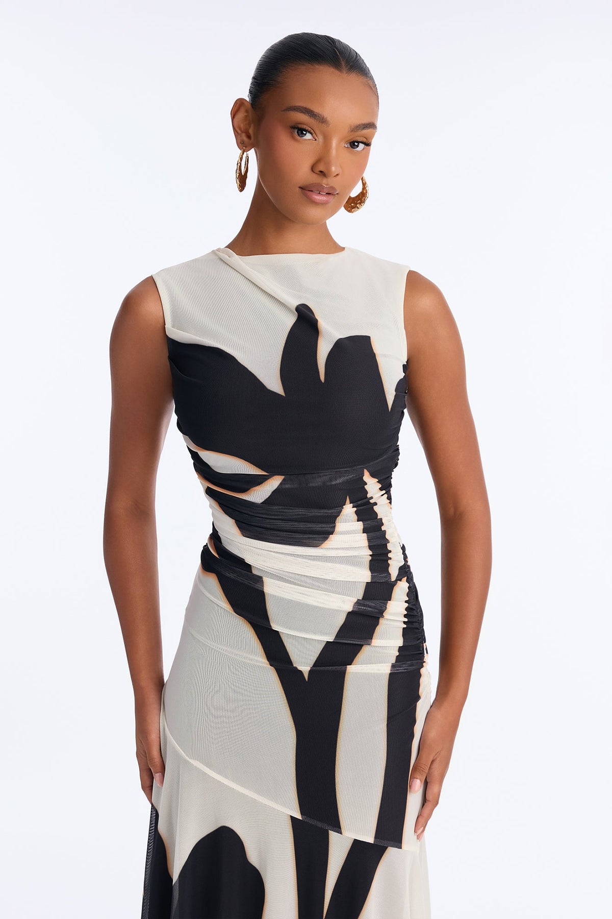 Aviana Mesh Maxi Dress - White/combo
