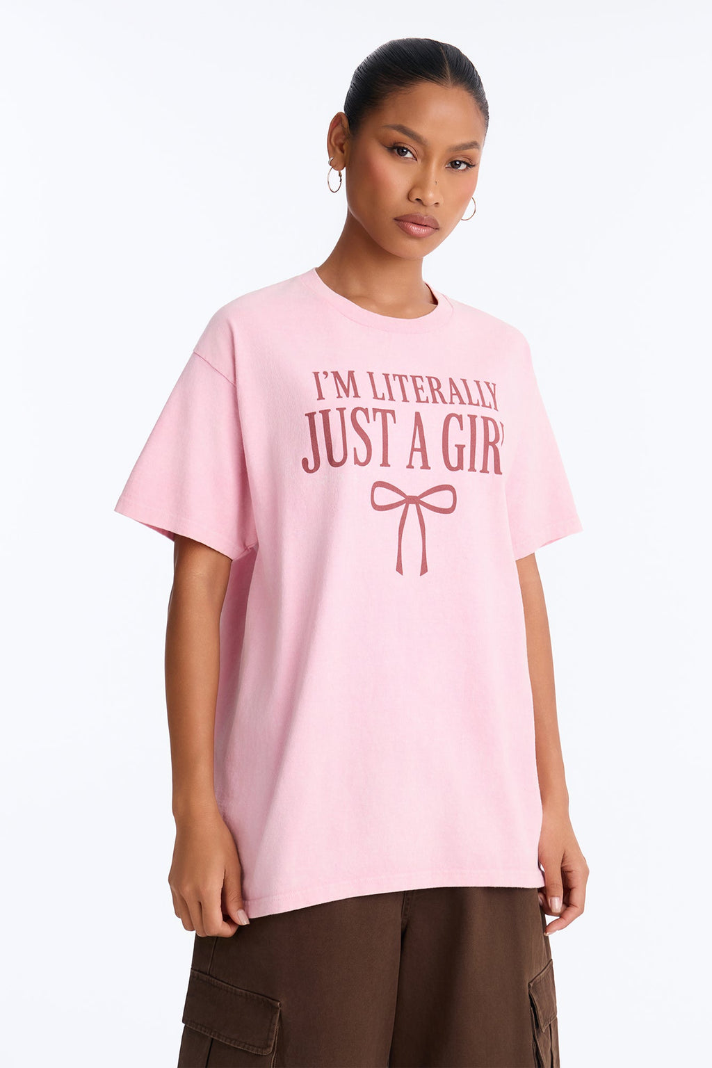 Literally Just A Girl Washed Tee - Rose