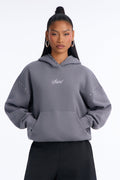 Saint Studded Washed Oversized Hoodie - Grey